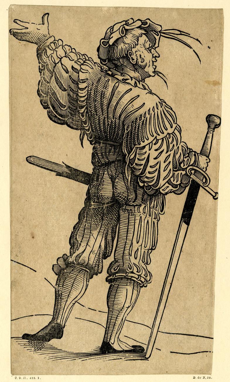 A Landsknecht seen from behind with sword by Jörg Breu II