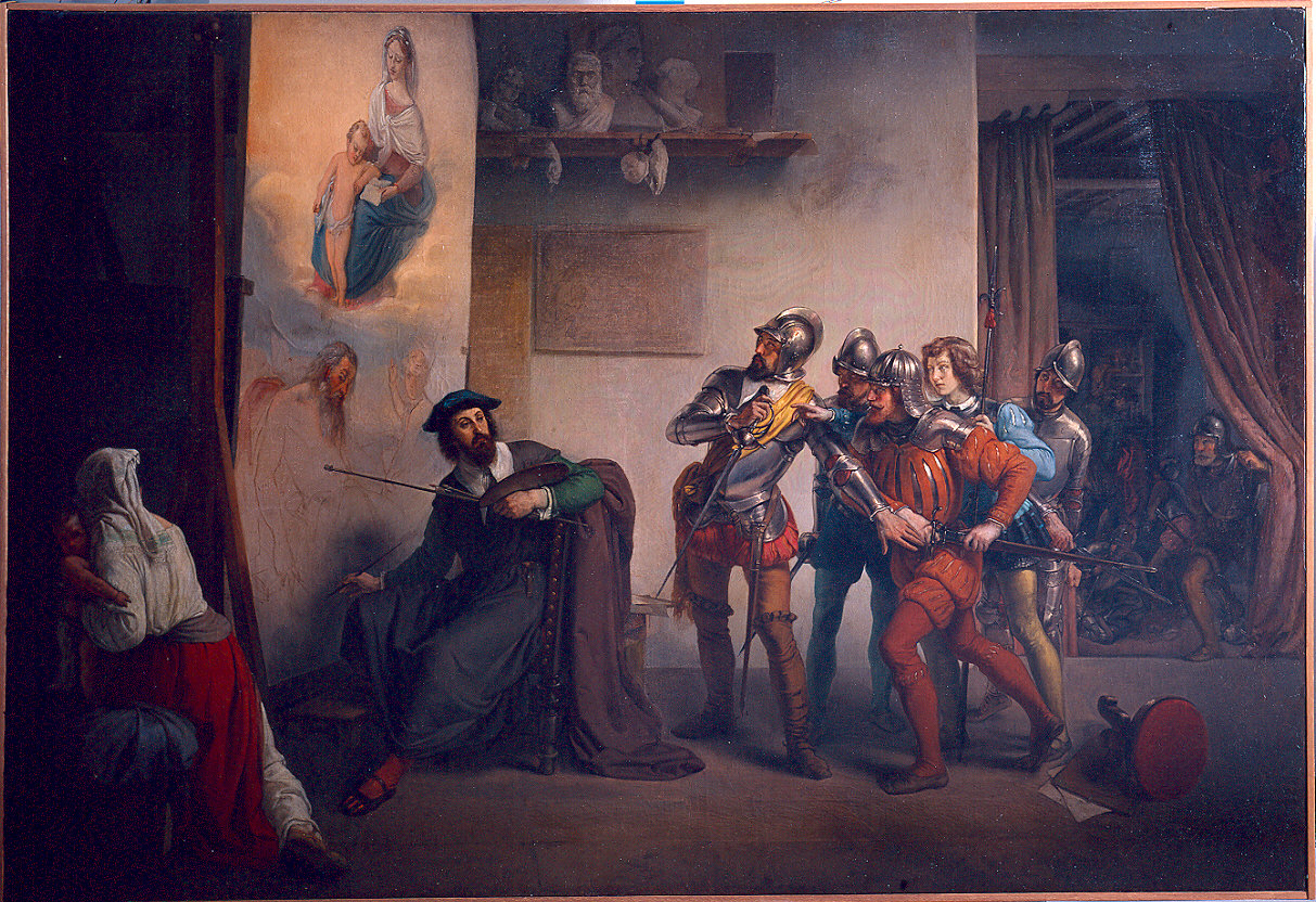 Landsknechts break into Parmigianino's studio by Amanzio Cattaneo