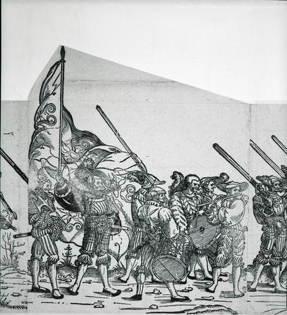 Museum detail: standard-bearer and accompanying soldiers (sheet 6)