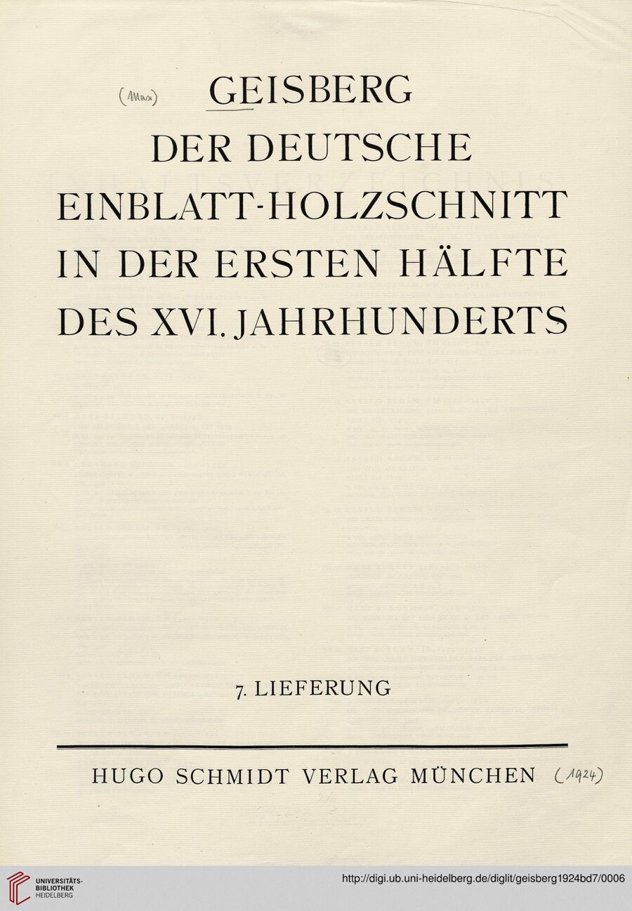 Digitized title page · Der deutsche Einblatt-Holzschnitt in der ersten Hälfte des XVI. Jahrhunderts, Band 7
