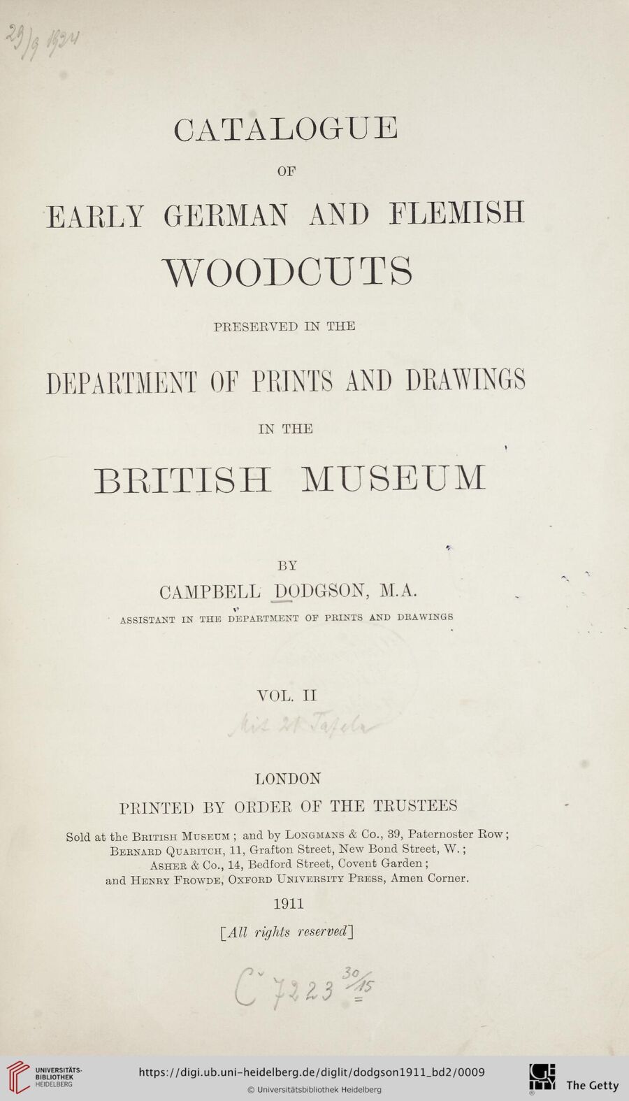 Source-page preview for Dodgson — Catalogue of Early German and Flemish Woodcuts, volume 2