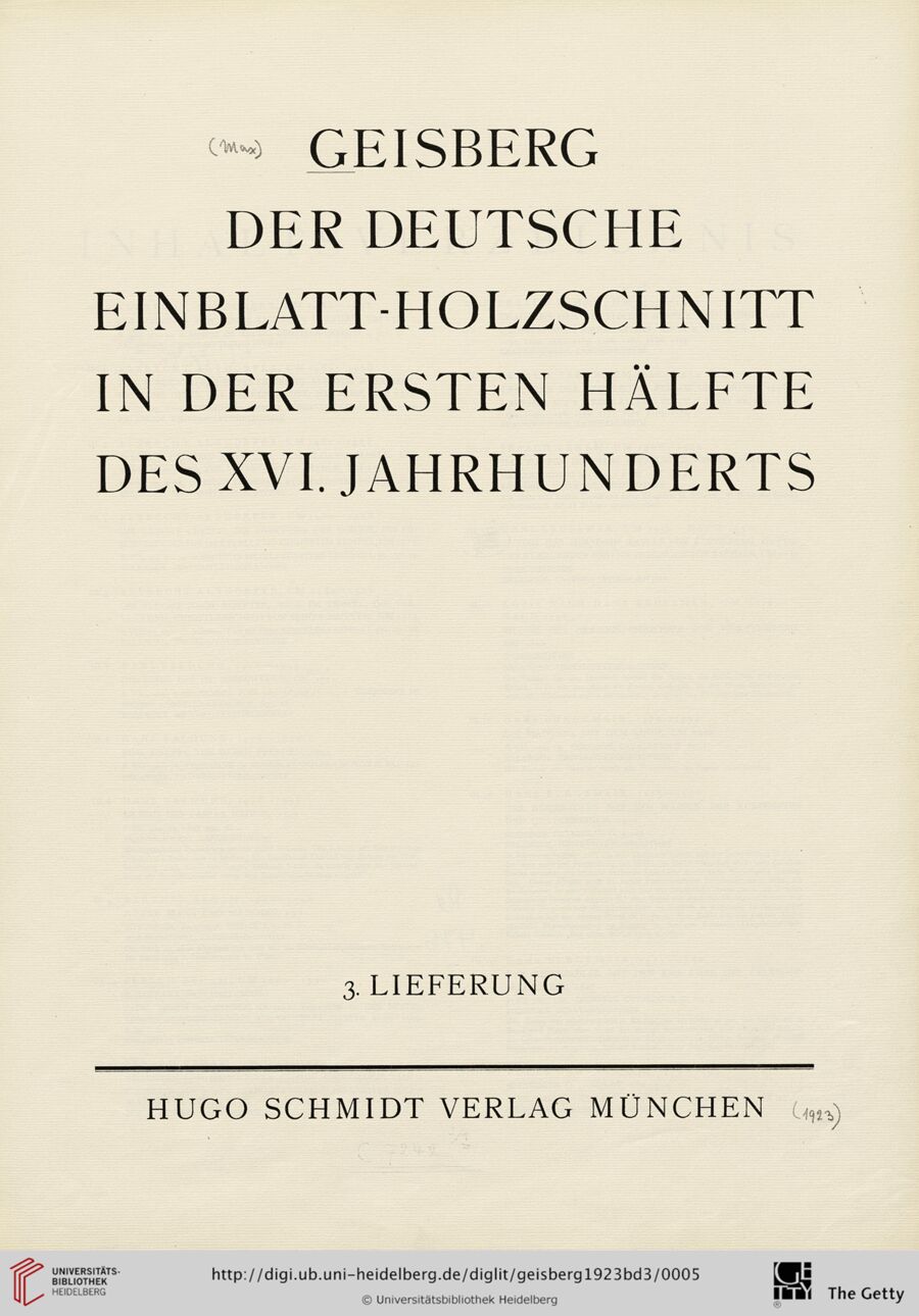 Digitized title page · Der deutsche Einblatt-Holzschnitt in der ersten Hälfte des XVI. Jahrhunderts, Band 3