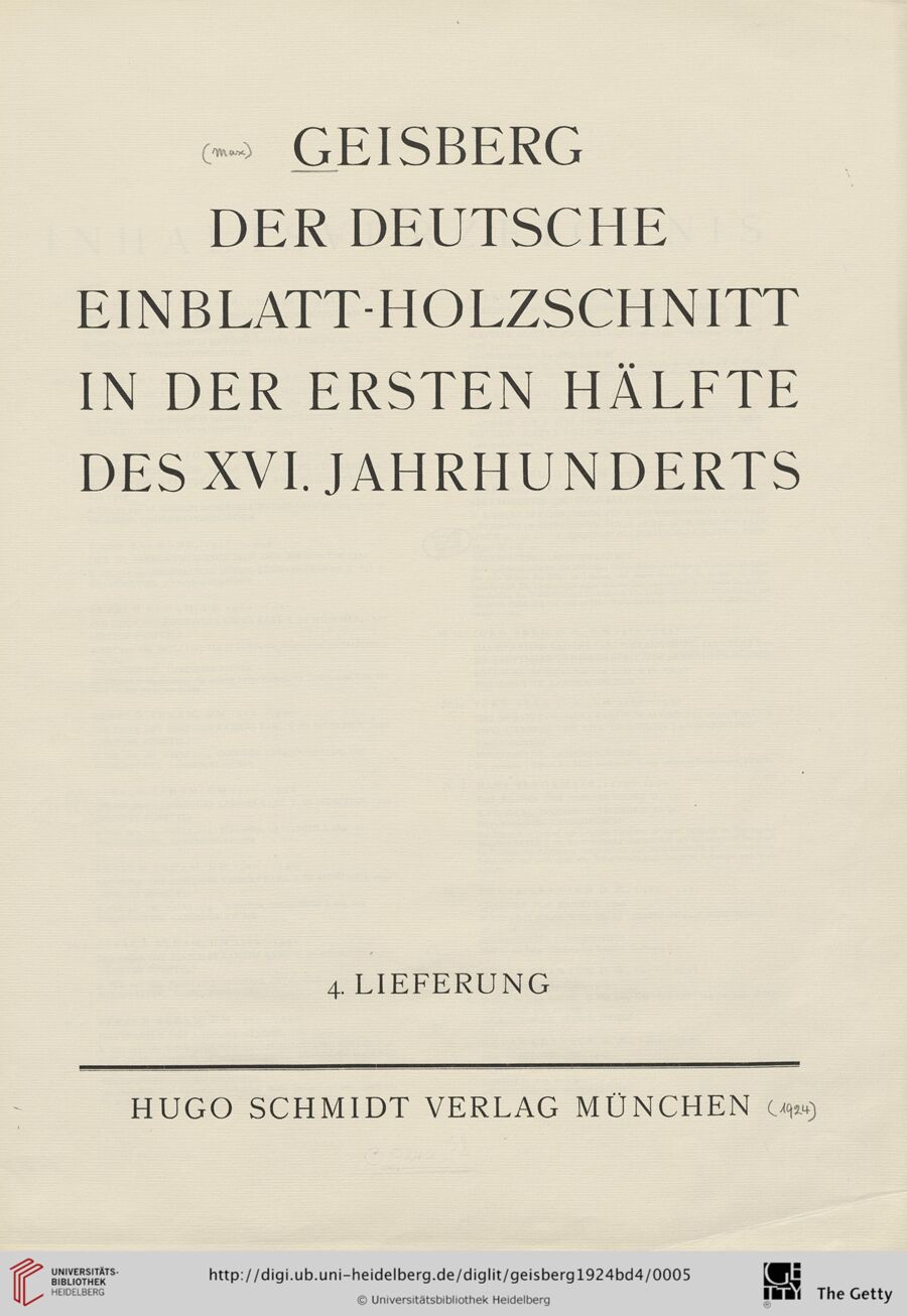 Digitized title page · Der deutsche Einblatt-Holzschnitt in der ersten Hälfte des XVI. Jahrhunderts, Band 4