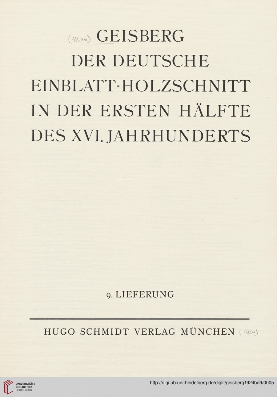 Digitized title page · Der deutsche Einblatt-Holzschnitt in der ersten Hälfte des XVI. Jahrhunderts, Band 9