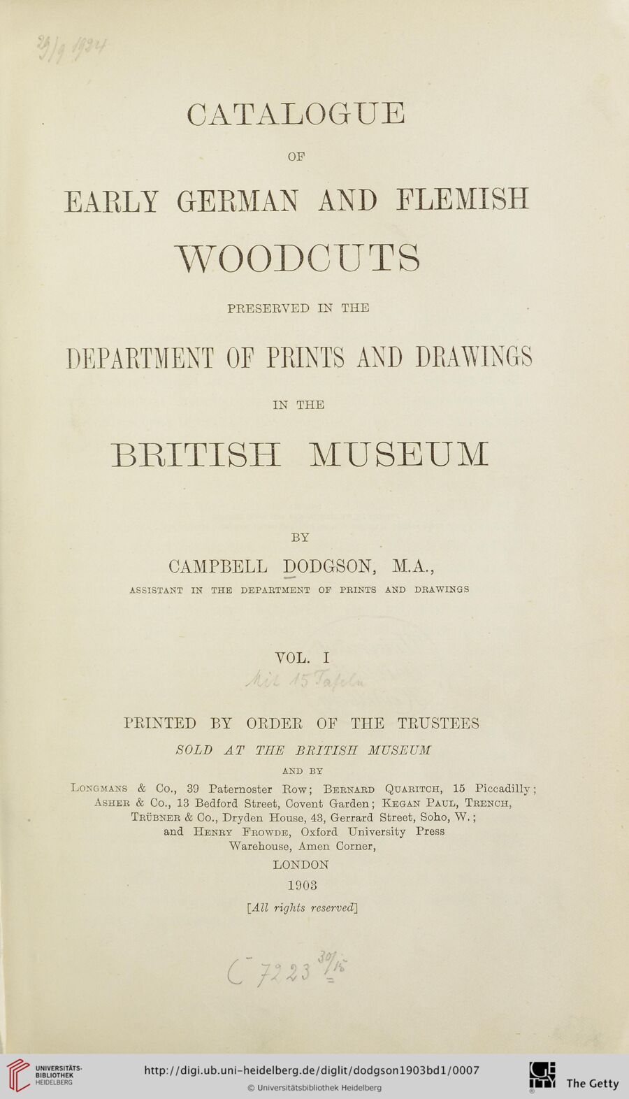 Source-page preview for Dodgson — Catalogue of Early German and Flemish Woodcuts, volume 1