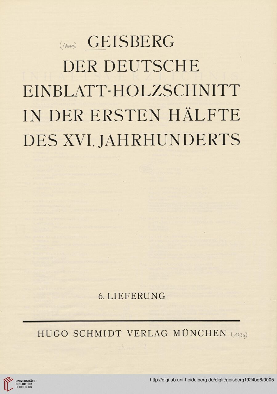 Digitized title page · Der deutsche Einblatt-Holzschnitt in der ersten Hälfte des XVI. Jahrhunderts, Band 6