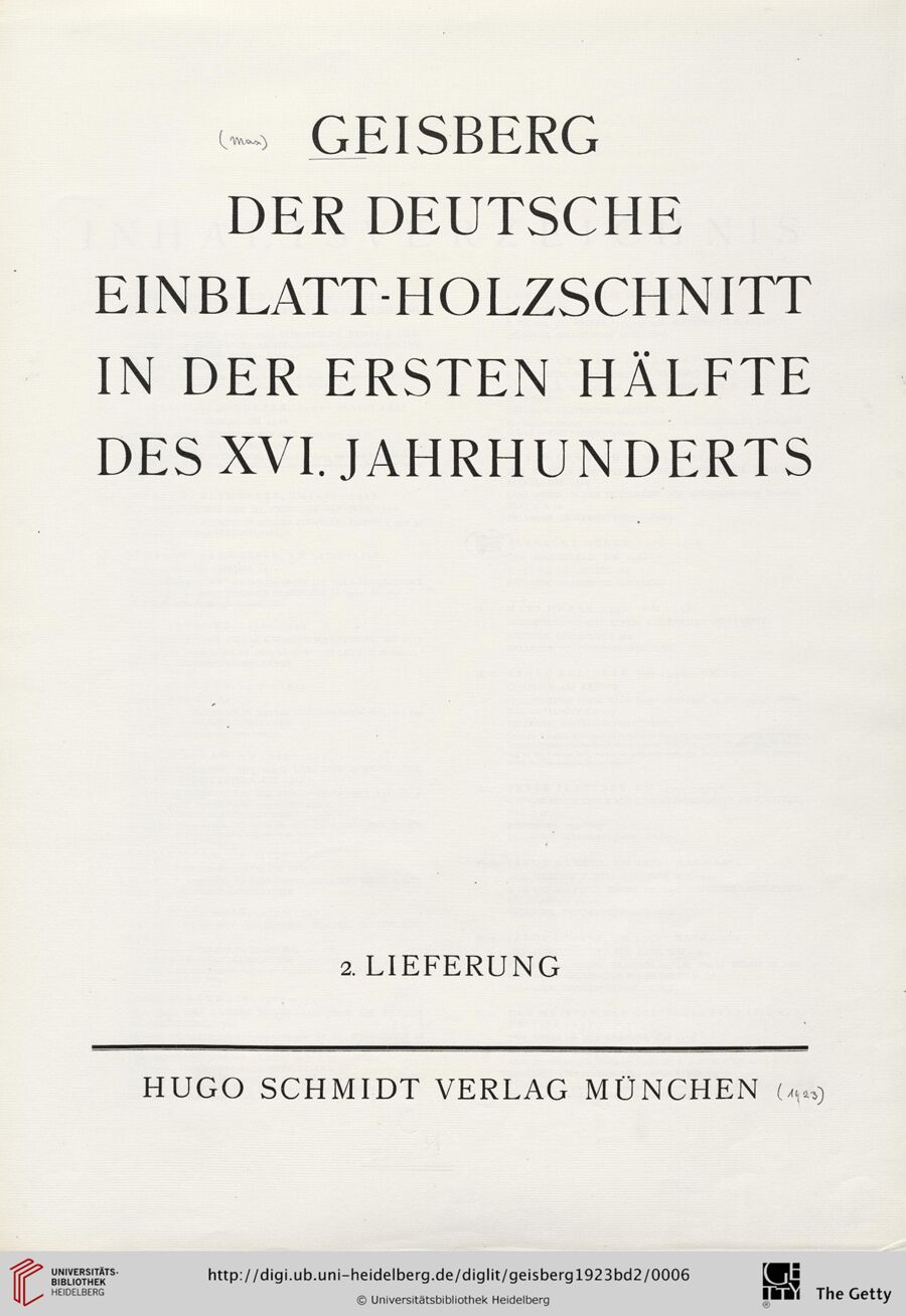 Digitized title page · Der deutsche Einblatt-Holzschnitt in der ersten Hälfte des XVI. Jahrhunderts, Band 2
