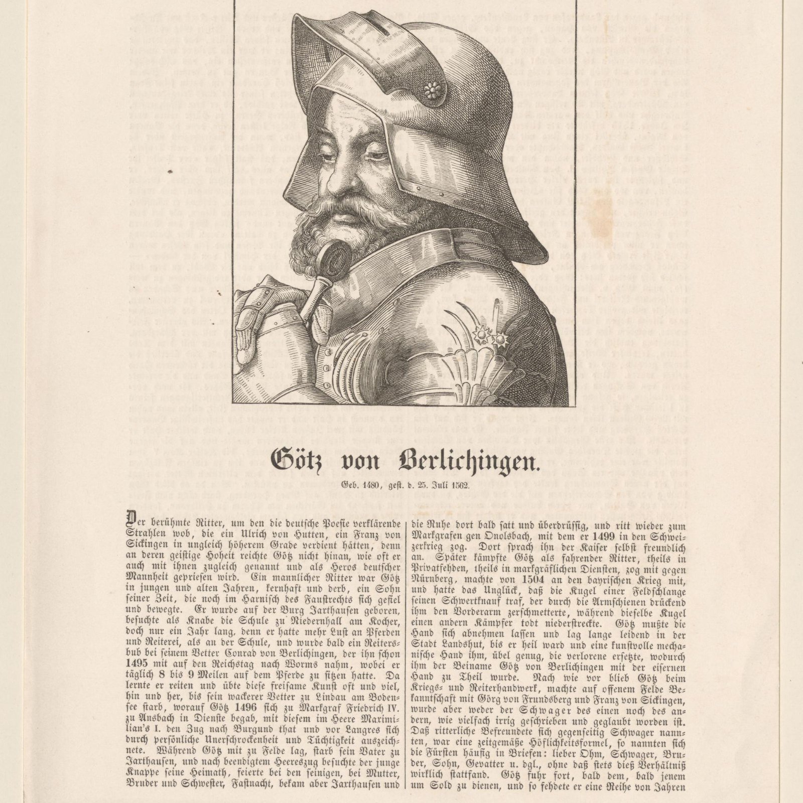 Portrait of Götz von Berlichingen, anonymous, possibly after a design by Hugo Bürkner, 1854