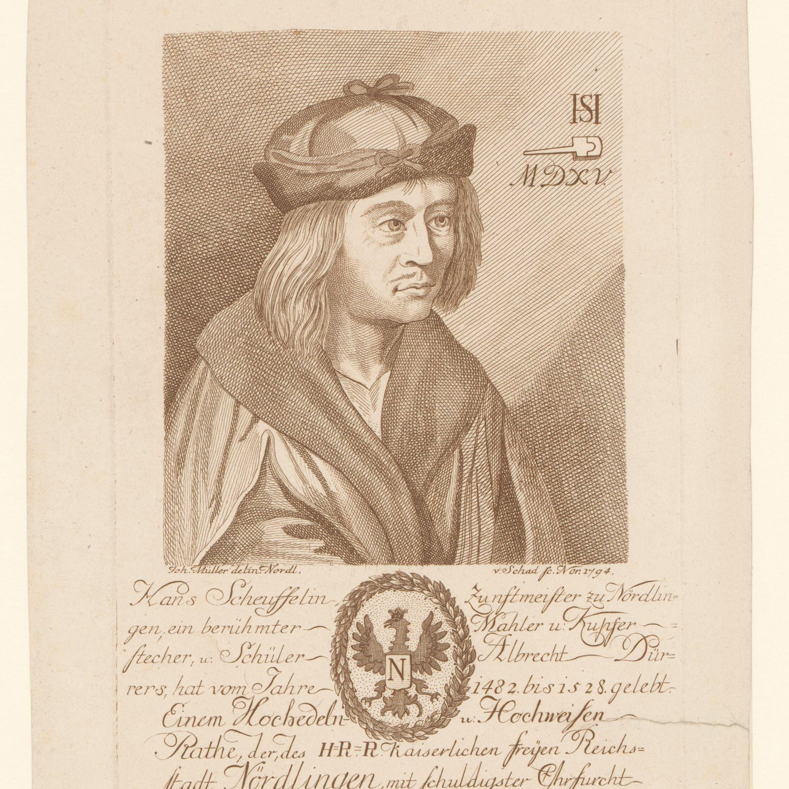 Portrait of Hans Schäufelein, Christoph Friedrich Theodosius von Schad, after a painting by Johannes Müller, 1794–1799