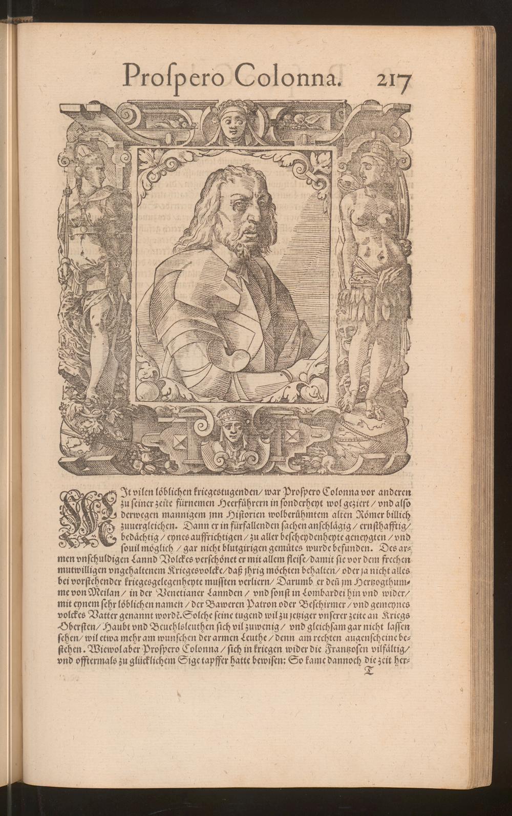 Prospero Colonna (named portrait page), Michael Beuther; printed by Peter Perna, 1582